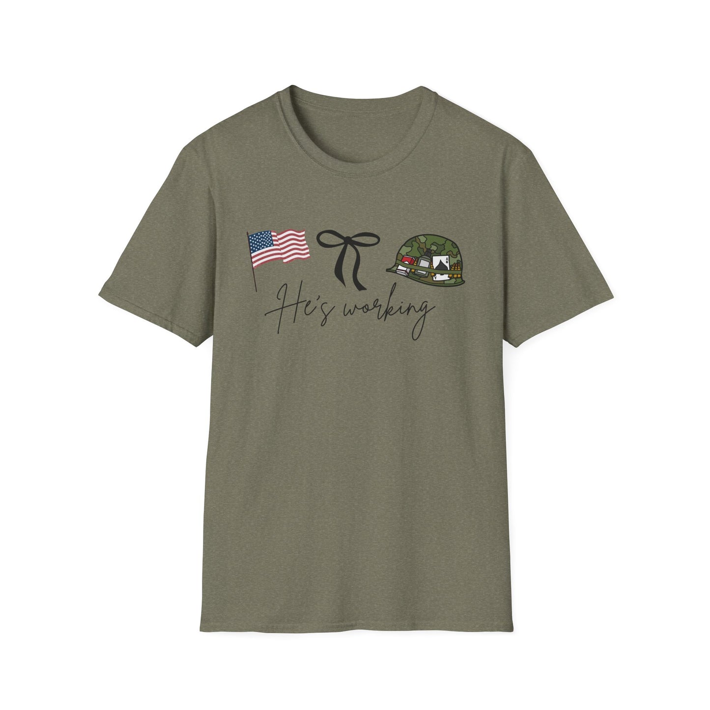 He's Working, Military Tee, Veteran Gift, Army Support Shirt, Memorial Day Apparel, Casual Wear