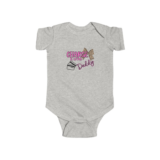 Baby Bodysuit — "Charge It to Daddy" Leopard Pink Graphic Infant One-Piece