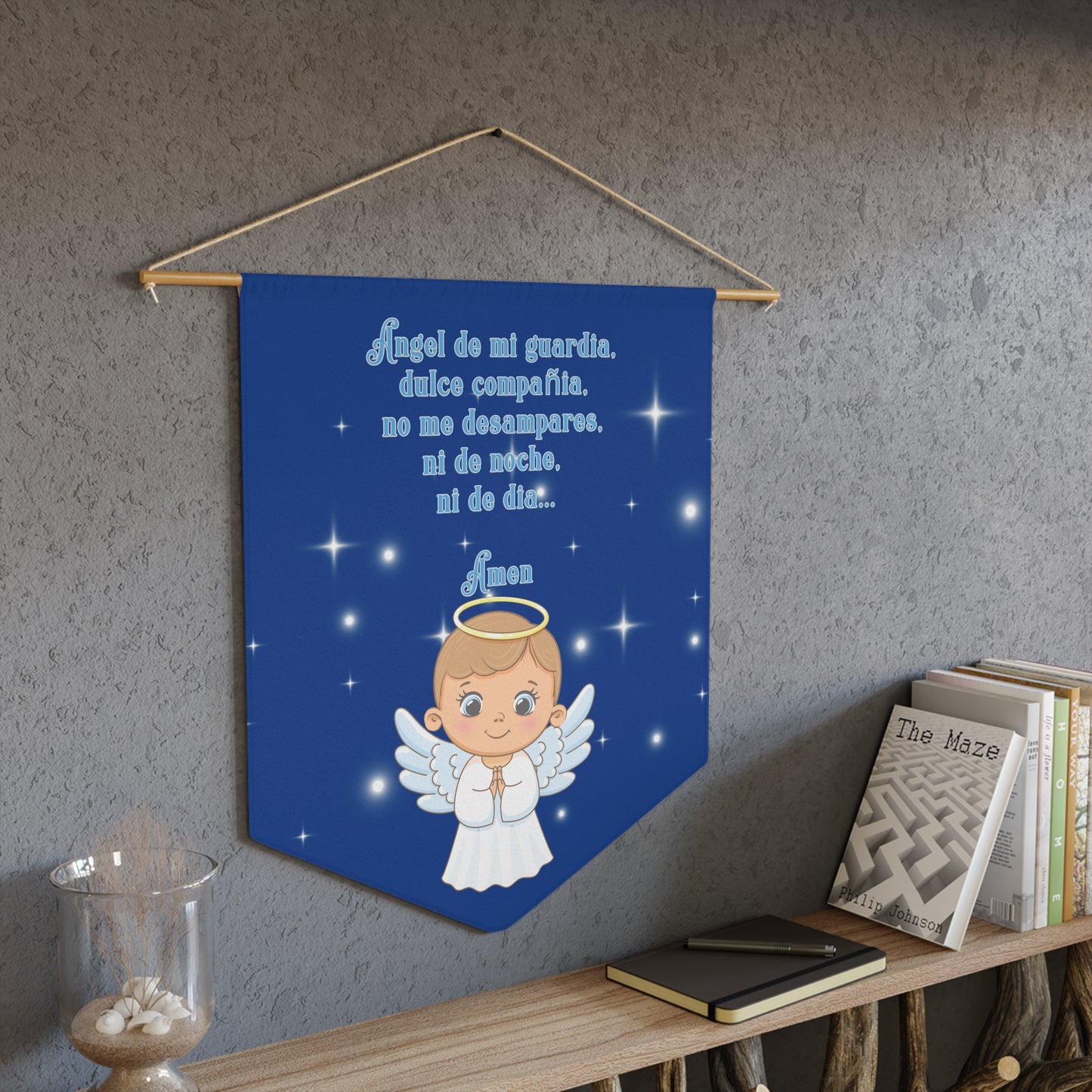 Boy Guardian Angel Pennant | Baby Nursery Décor, Child’s Room Wall Art, Baptism Gift, Christening Decoration, Religious Home Décor