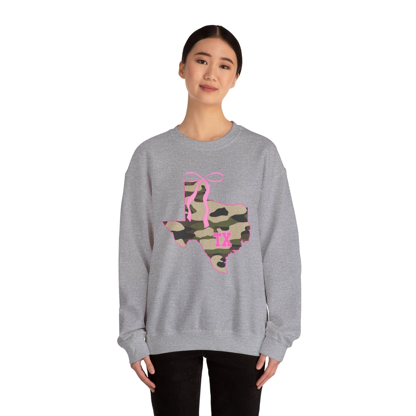 Texas Camo Bow Sweatshirt — Pink Girly Texas State Pride