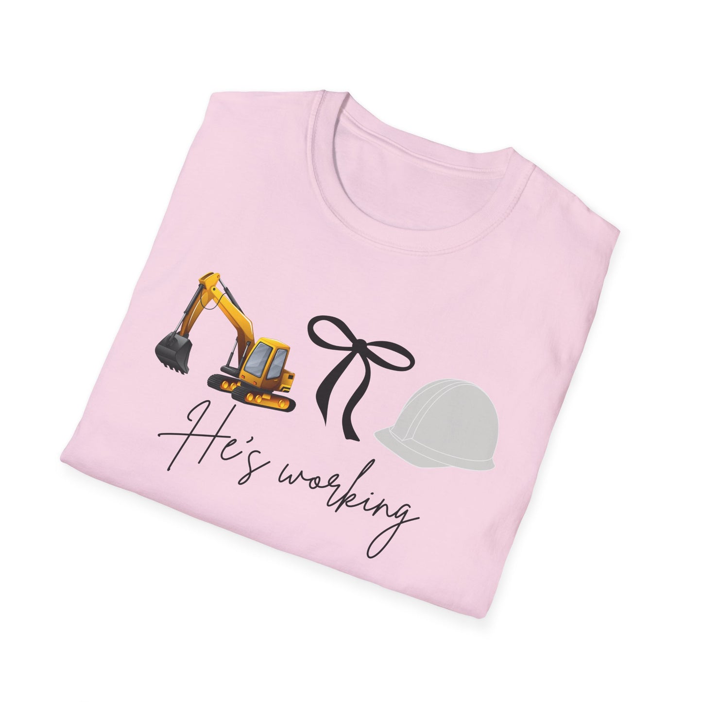 Excavator He is working t shirt, Construction Worker T-Shirt, Unisex Crew Tee for Builders, Gift for Him, Father's Day, Workwear, Casual Wear