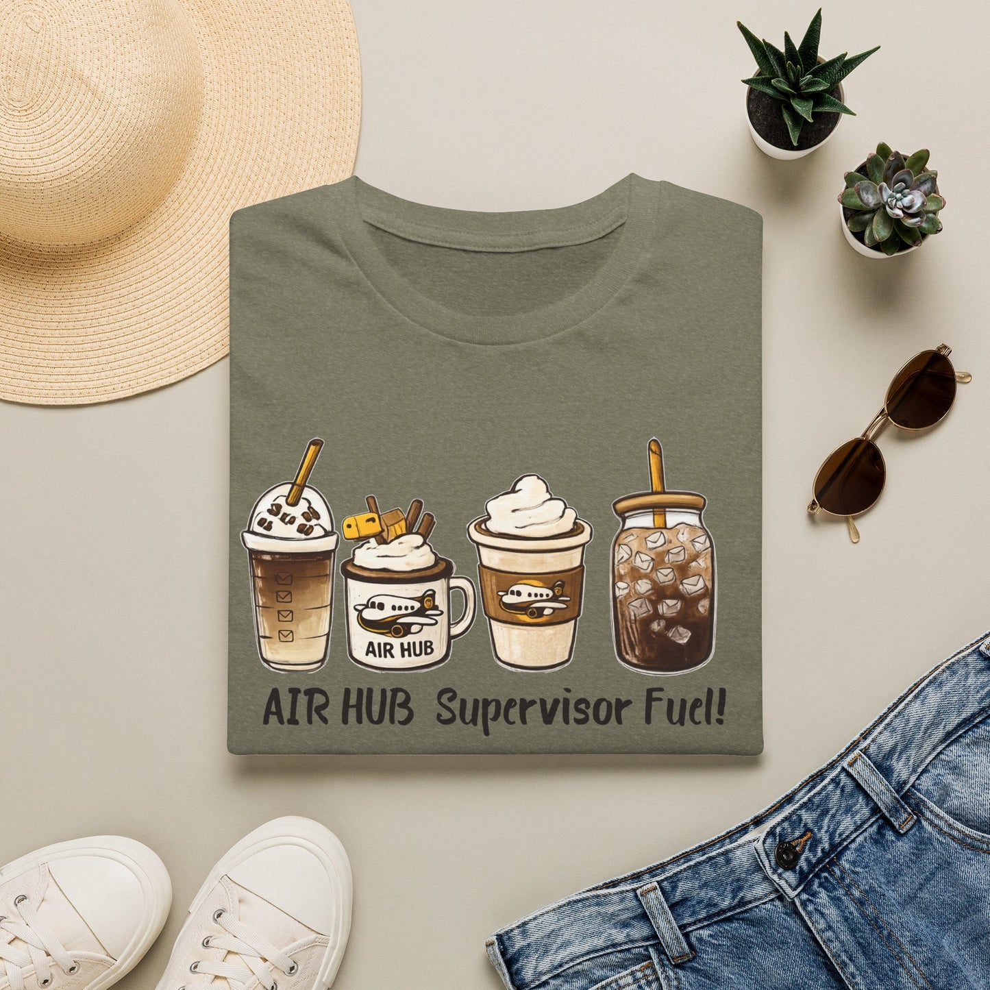 Air Hub Supervisor Fuel T-Shirt — Cute Coffee Drinks Graphic Tee for Managers and Aviation Staff