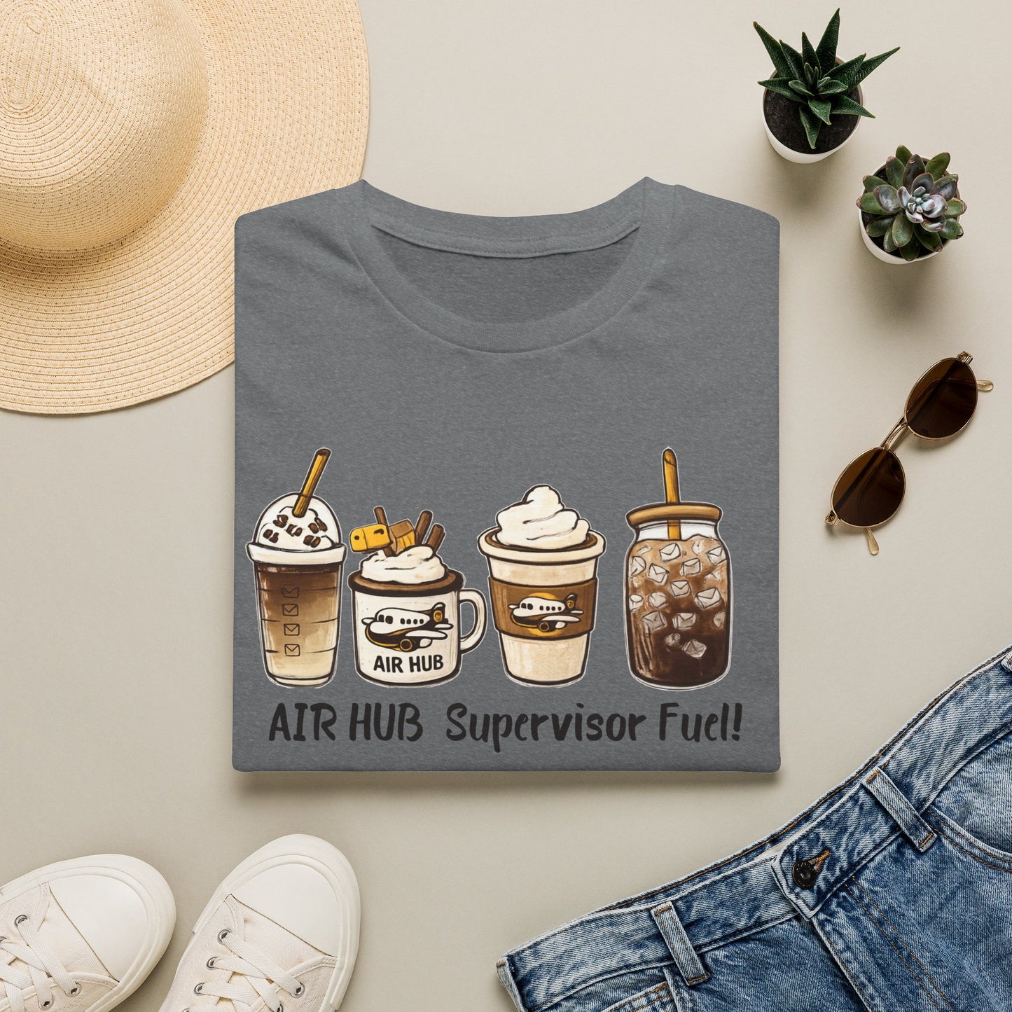 Air Hub Supervisor Fuel T-Shirt — Cute Coffee Drinks Graphic Tee for Managers and Aviation Staff