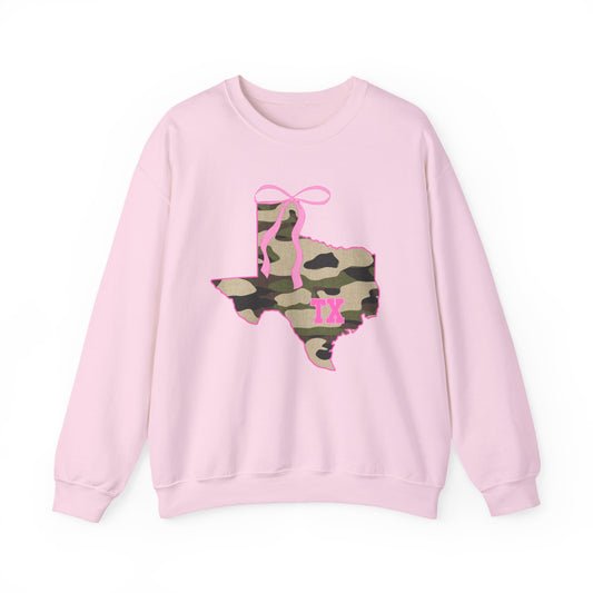 Texas Camo Bow Sweatshirt — Pink Girly Texas State Pride