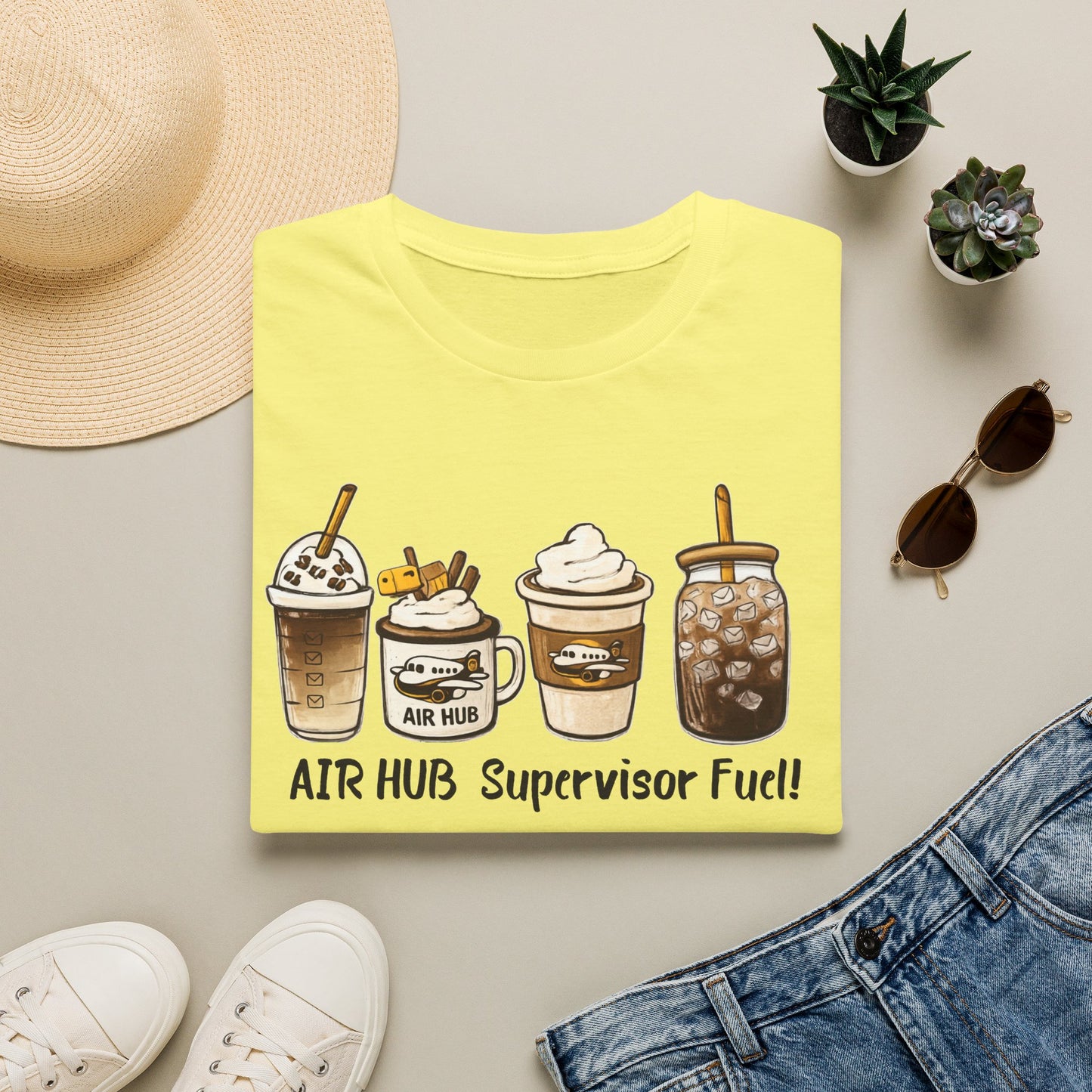 Air Hub Supervisor Fuel T-Shirt — Cute Coffee Drinks Graphic Tee for Managers and Aviation Staff