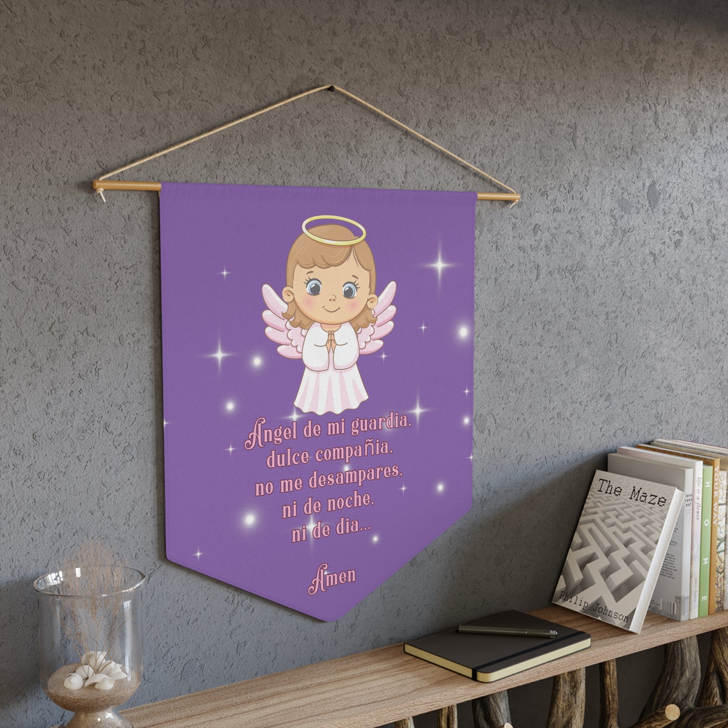 Whimsical Guardian Angel Pennant, Cute Nursery Decor, Baby Shower Gift, Inspirational Wall Hanging, Kids Room Decoration