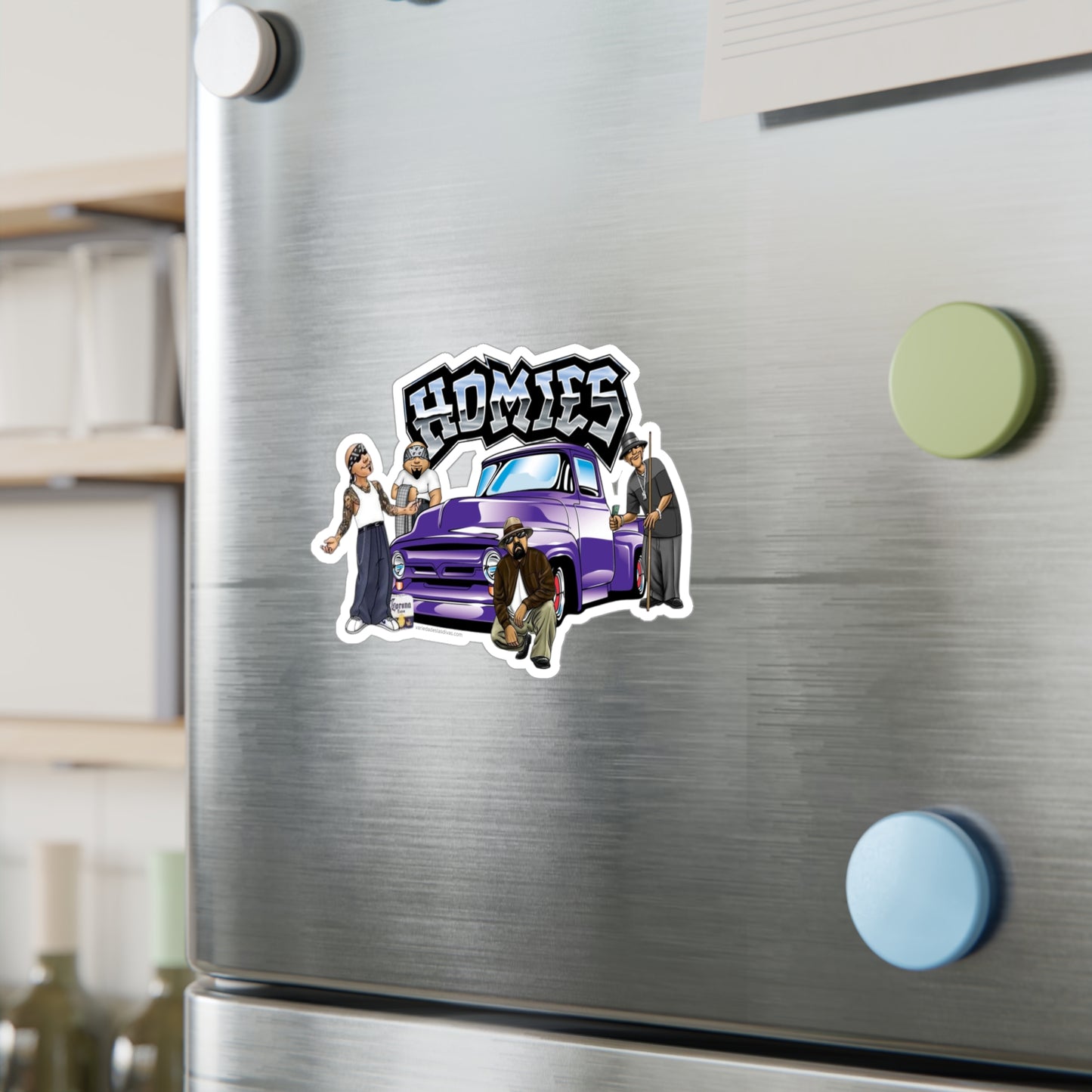 Homies Lowrider Vinyl Sticker — Purple Truck Kiss-Cut Decal