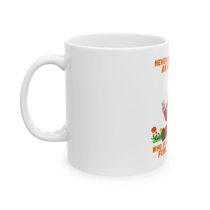"Never Underestimate an Old Woman Who Is Also Fluent in Fowl Language" Gnome Ceramic mug, (11oz, 15oz)