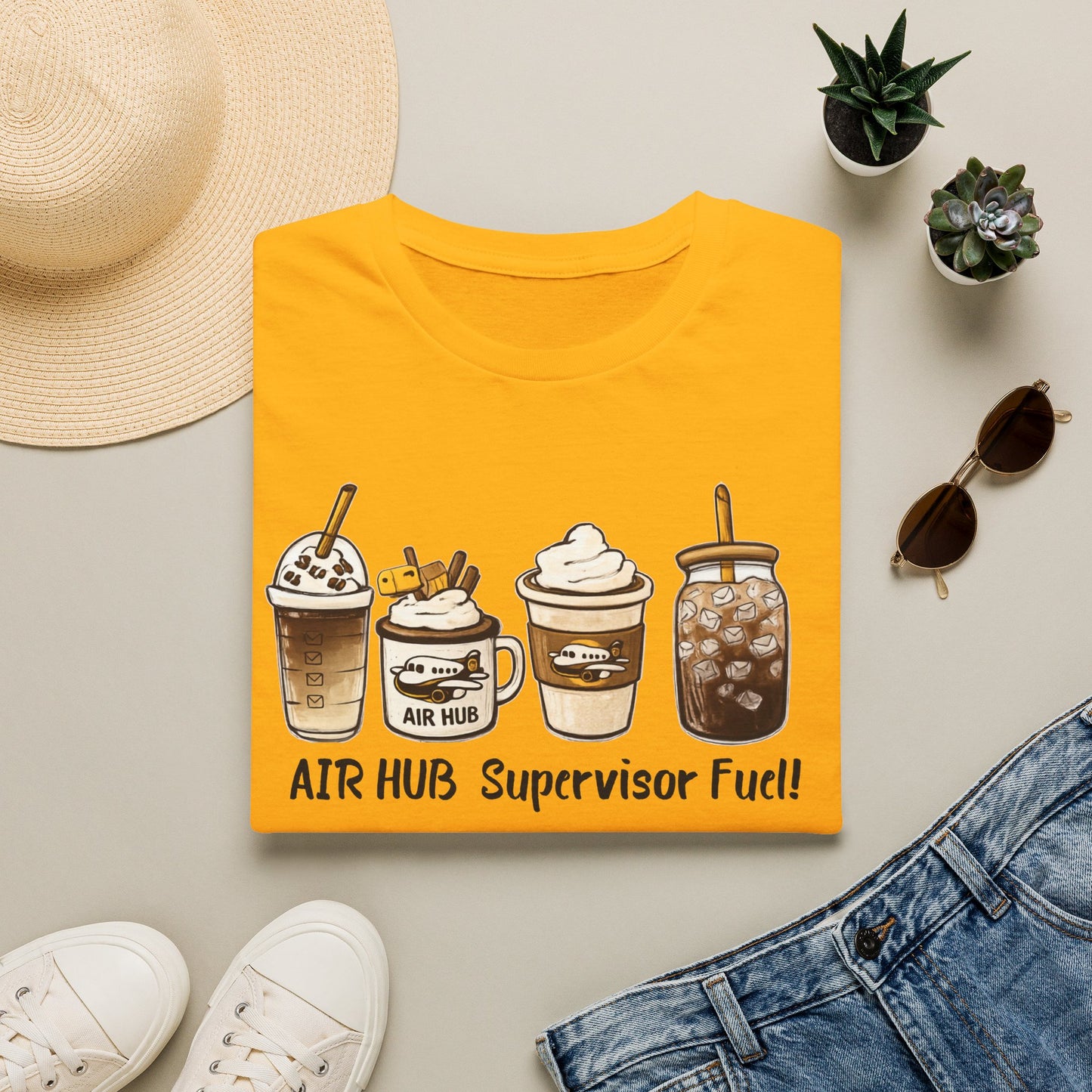 Air Hub Supervisor Fuel T-Shirt — Cute Coffee Drinks Graphic Tee for Managers and Aviation Staff