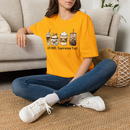 Air Hub Supervisor Fuel T-Shirt — Cute Coffee Drinks Graphic Tee for Managers and Aviation Staff