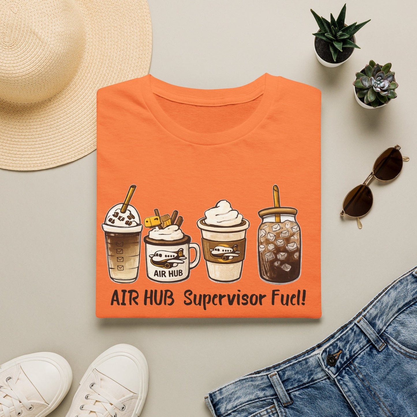 Air Hub Supervisor Fuel T-Shirt — Cute Coffee Drinks Graphic Tee for Managers and Aviation Staff
