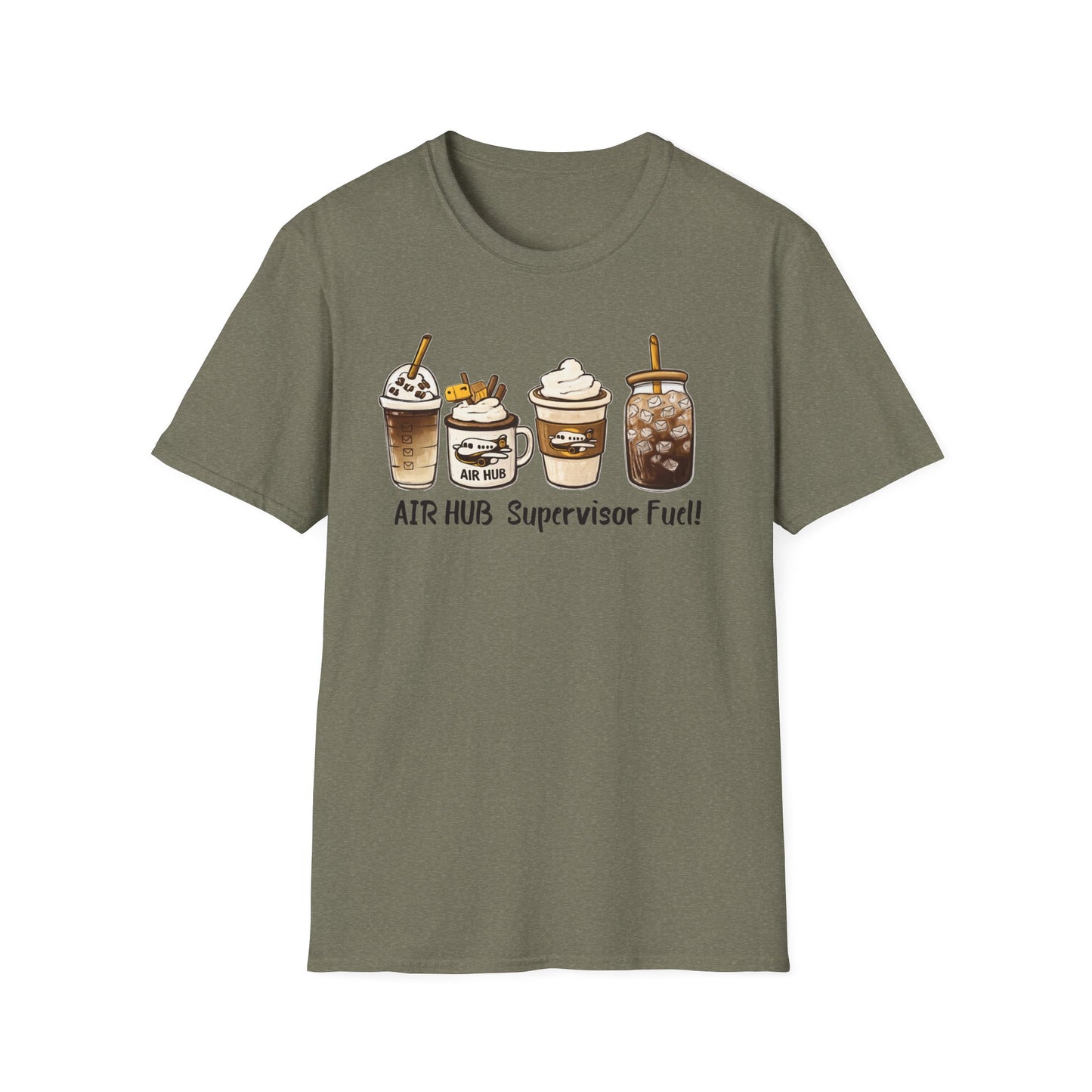 Air Hub Supervisor Fuel T-Shirt — Cute Coffee Drinks Graphic Tee for Managers and Aviation Staff