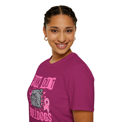 Pink Out Bulldogs Unisex T-Shirt, Supportive Tee, Breast Cancer Awareness, School Spirit Shirt, Casual Wear, Gift for Bulldogs Fans