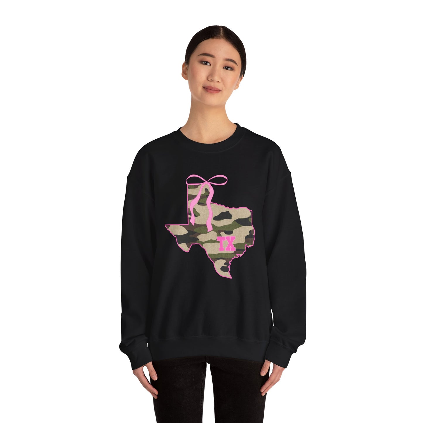 Texas Camo Bow Sweatshirt — Pink Girly Texas State Pride