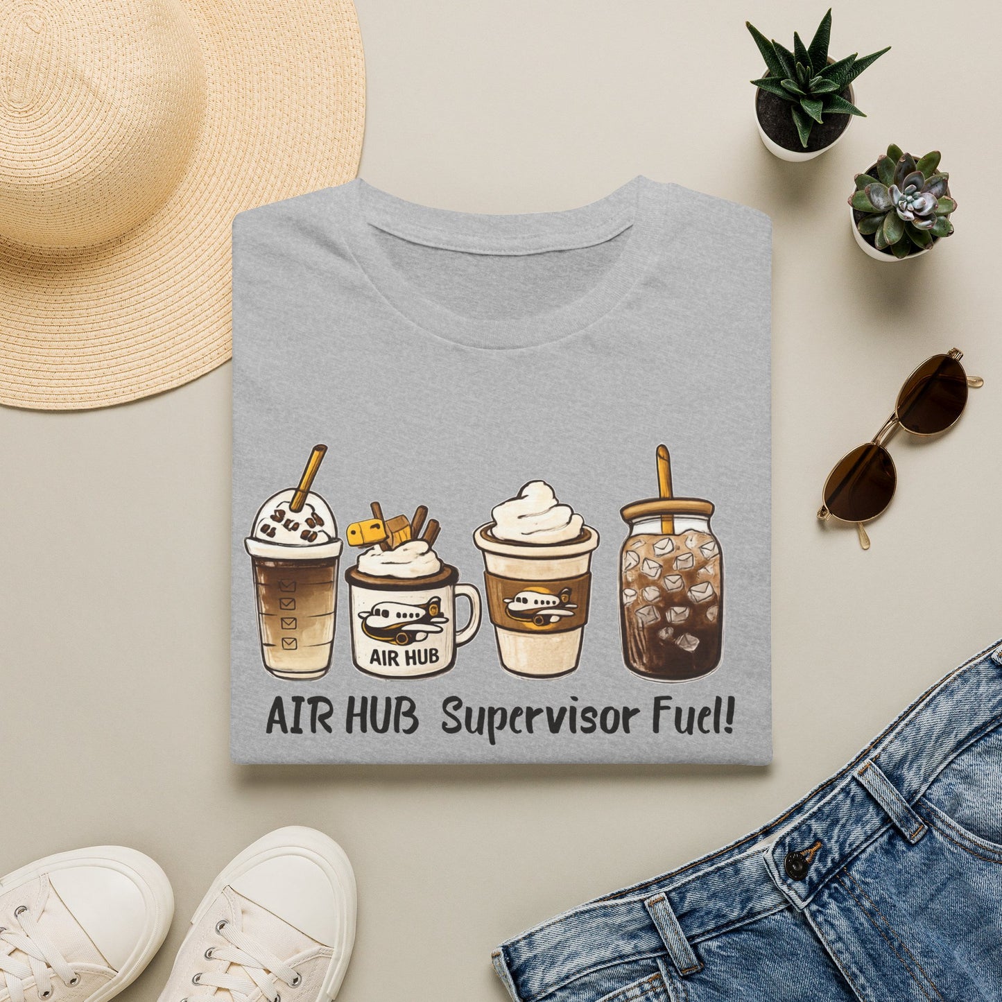 Air Hub Supervisor Fuel T-Shirt — Cute Coffee Drinks Graphic Tee for Managers and Aviation Staff