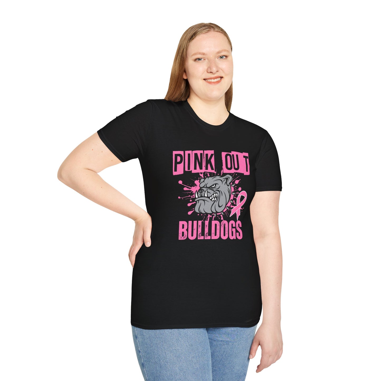 Pink Out Bulldogs Unisex T-Shirt, Supportive Tee, Breast Cancer Awareness, School Spirit Shirt, Casual Wear, Gift for Bulldogs Fans