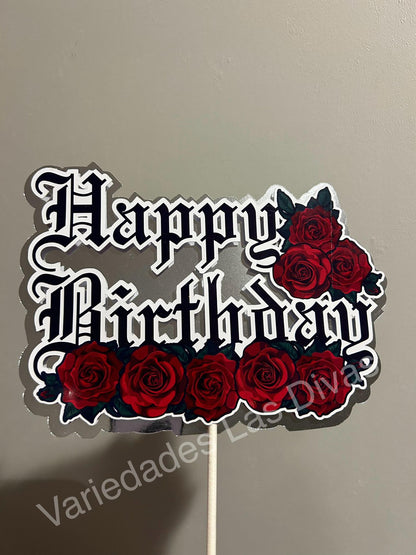 Old English Happy Birthday Cake topper