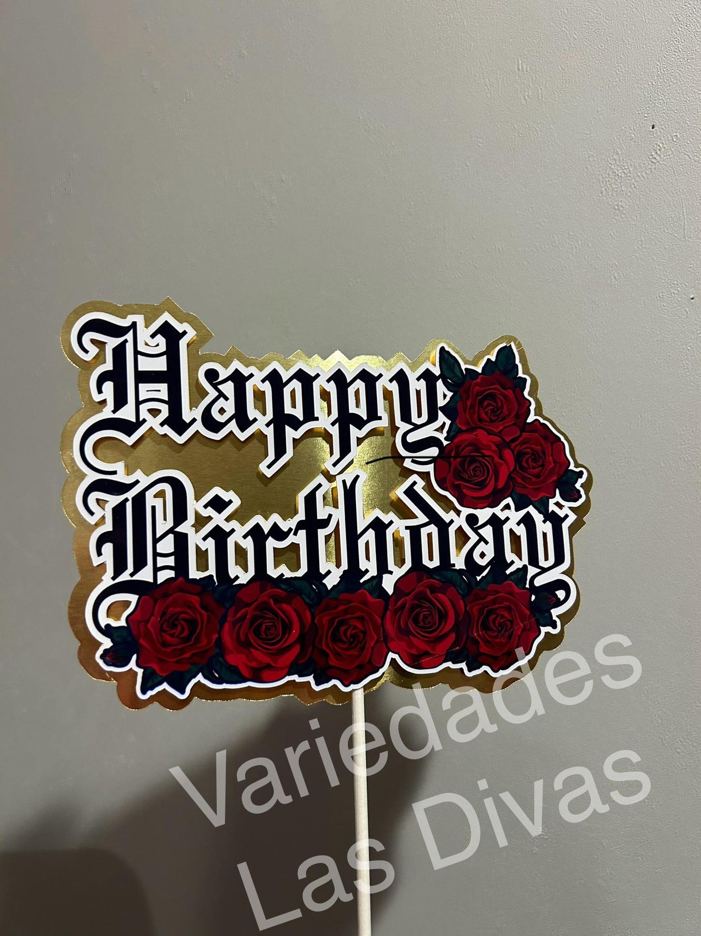 Old English Happy Birthday Cake topper