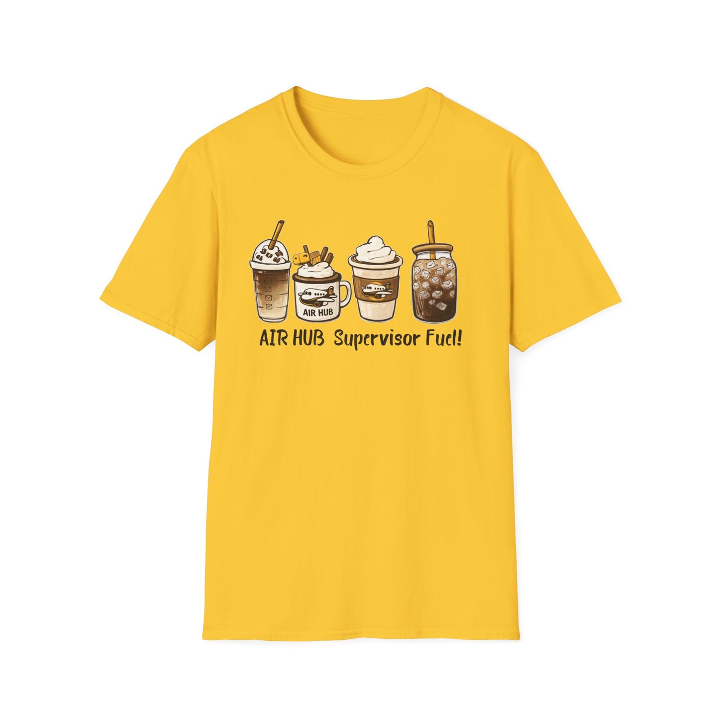 Air Hub Supervisor Fuel T-Shirt — Cute Coffee Drinks Graphic Tee for Managers and Aviation Staff