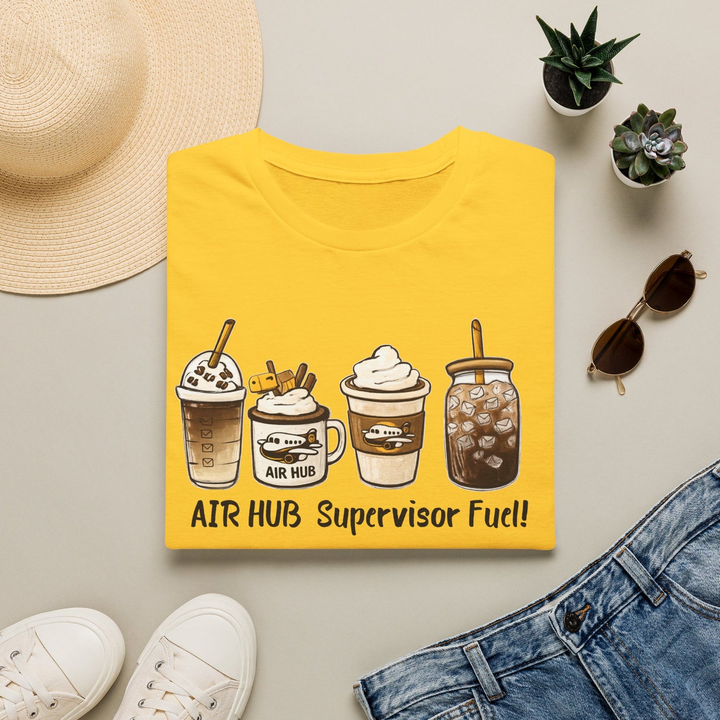 Air Hub Supervisor Fuel T-Shirt — Cute Coffee Drinks Graphic Tee for Managers and Aviation Staff