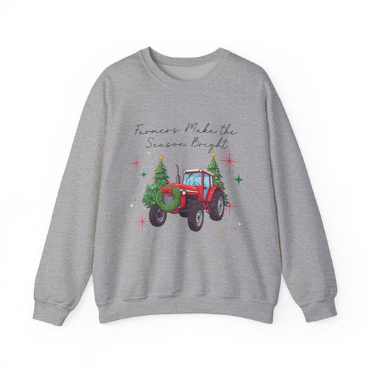 Farmer Christmas Sweatshirt — “Farmers Make the Season Bright” Tractor Holiday Crewneck