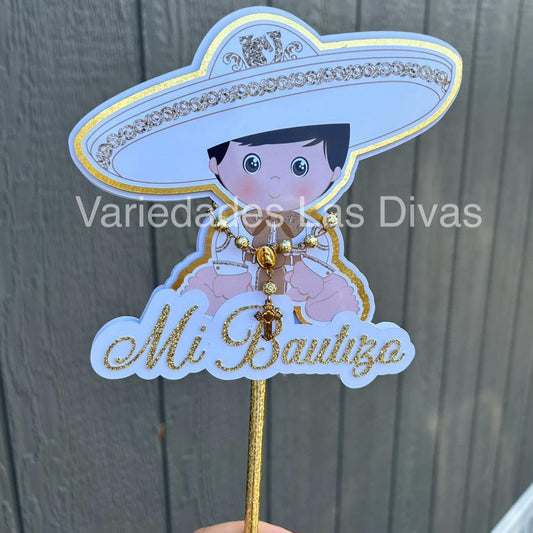 Mi Bautizo Charrito Cake topper with Rosary