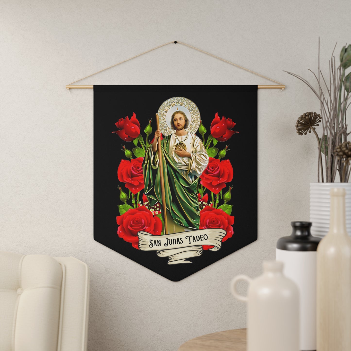 San Judas Tadeo Pennant - Religious Wall Decor, Spiritual Home Decoration, Catholic Gift, Faith-Based Décor, Festive Wall Banner