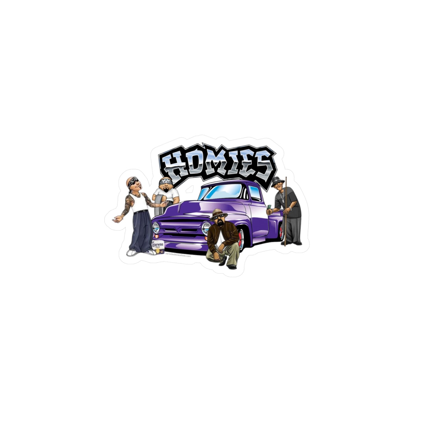 Homies Lowrider Vinyl Sticker — Purple Truck Kiss-Cut Decal