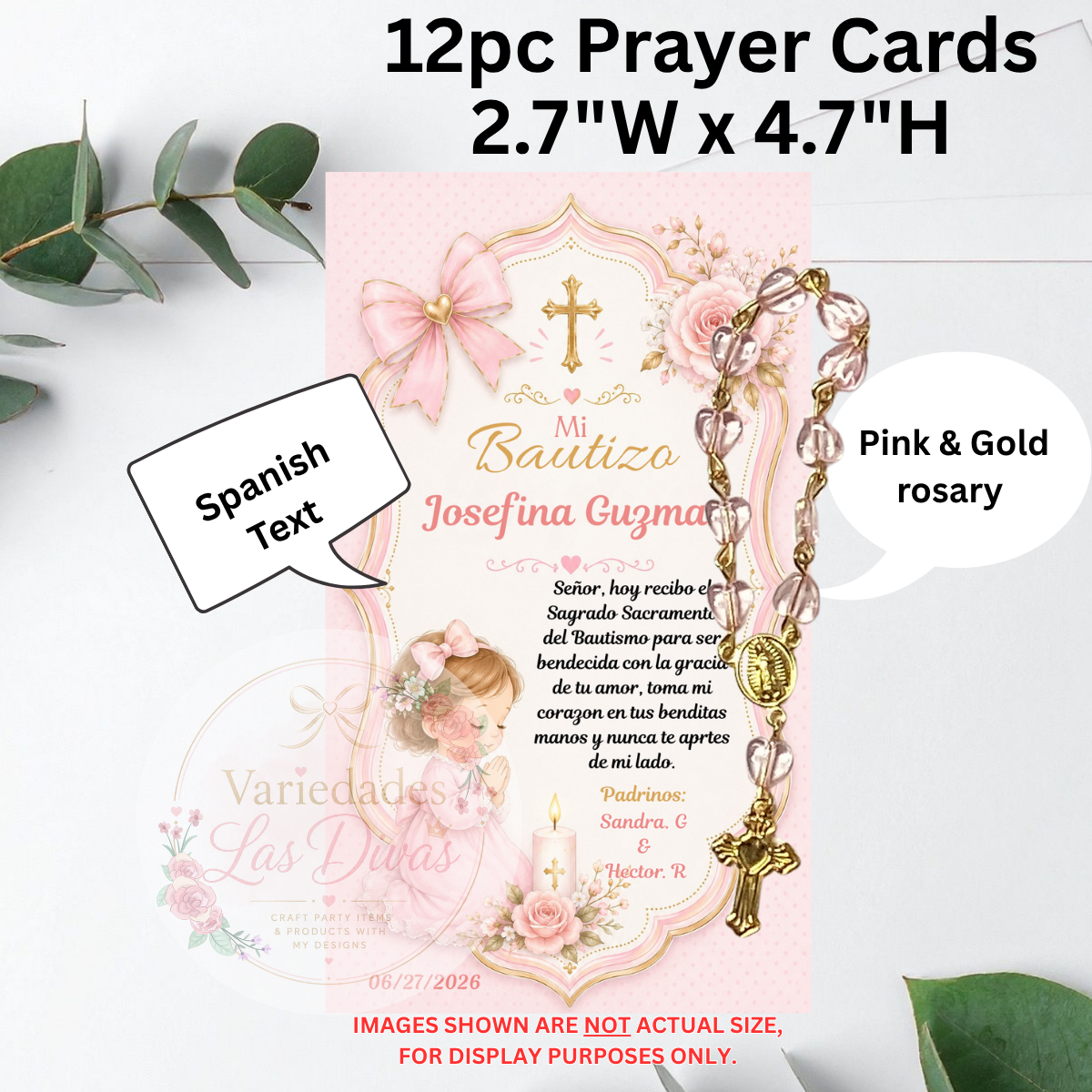 Pink Baptism Personalized Prayer cads