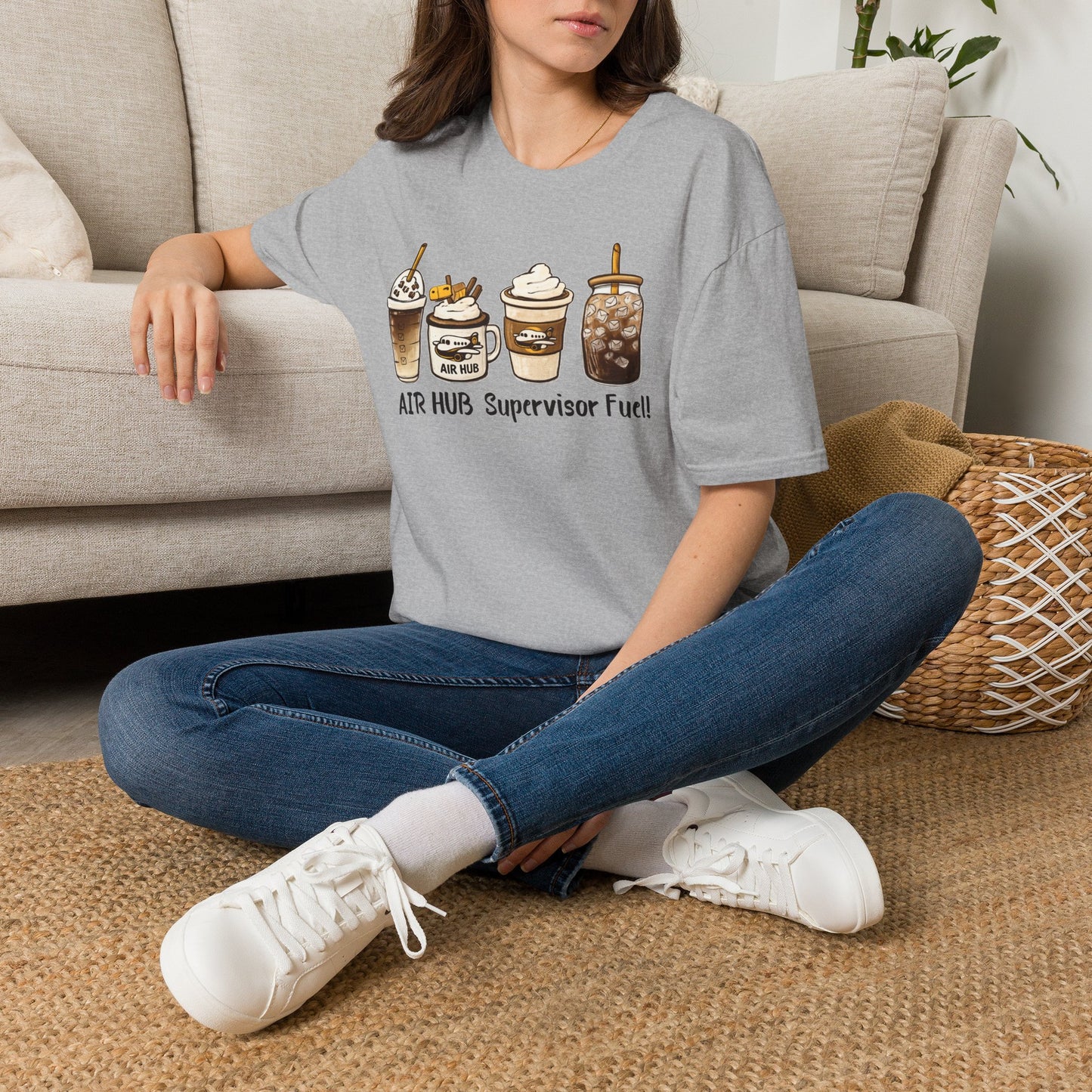 Air Hub Supervisor Fuel T-Shirt — Cute Coffee Drinks Graphic Tee for Managers and Aviation Staff