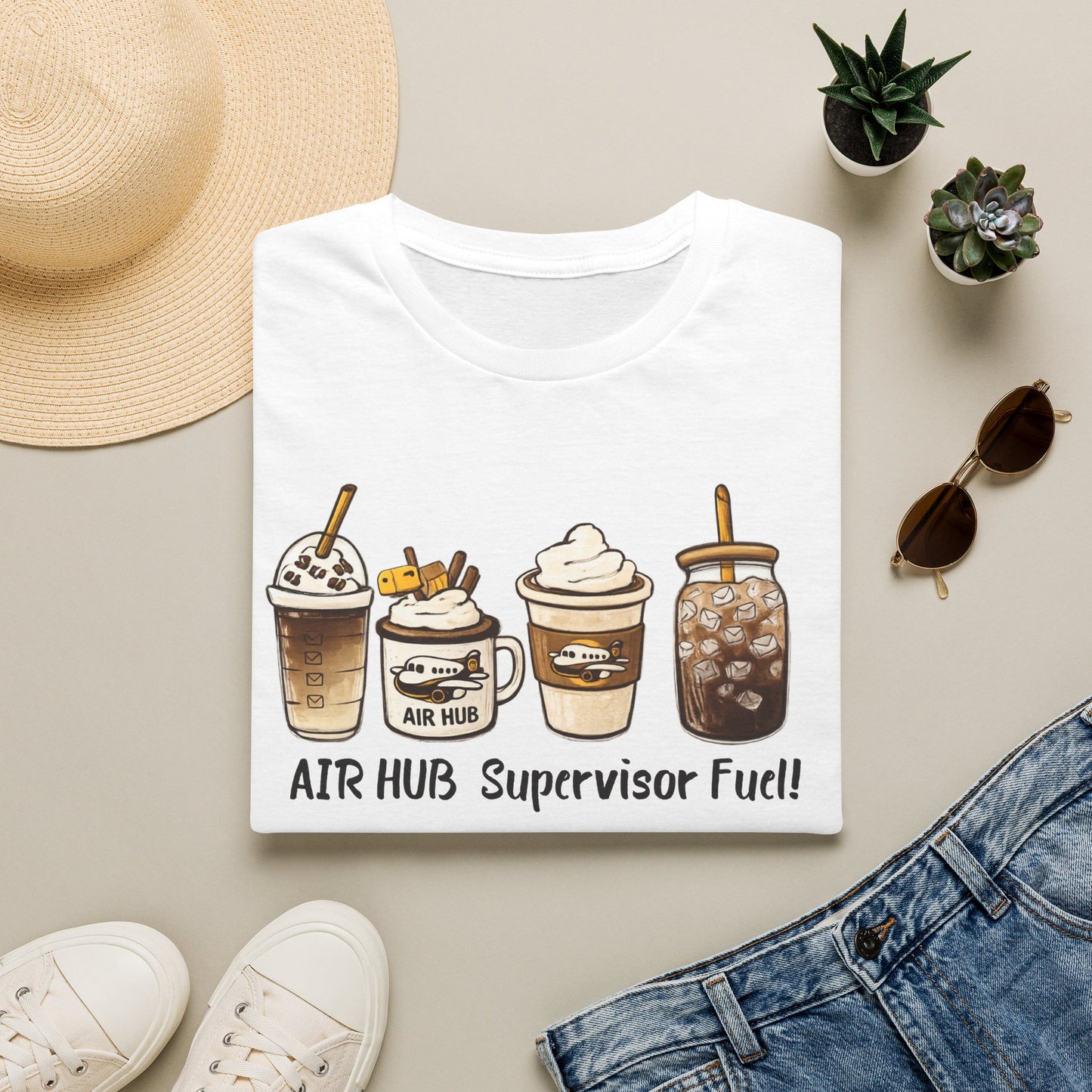 Air Hub Supervisor Fuel T-Shirt — Cute Coffee Drinks Graphic Tee for Managers and Aviation Staff