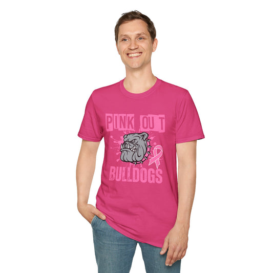 Pink Out Bulldogs Unisex T-Shirt, Supportive Tee, Breast Cancer Awareness, School Spirit Shirt, Casual Wear, Gift for Bulldogs Fans