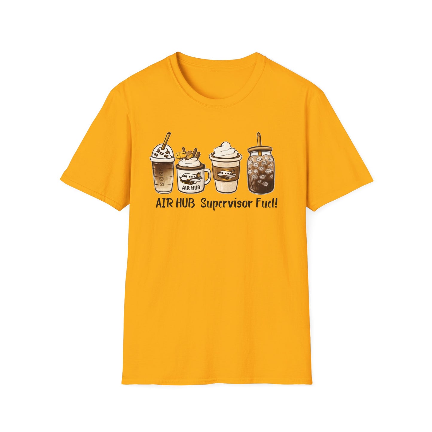 Air Hub Supervisor Fuel T-Shirt — Cute Coffee Drinks Graphic Tee for Managers and Aviation Staff