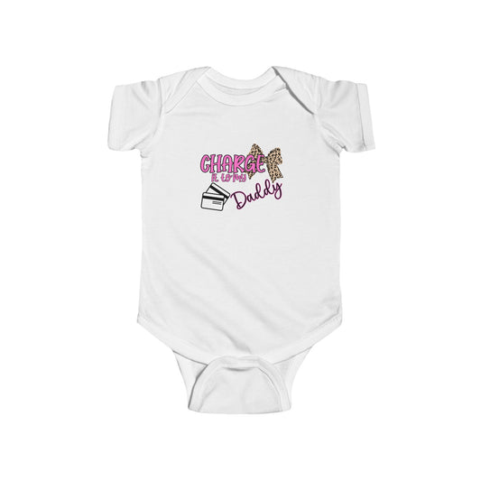 Baby Bodysuit — "Charge It to Daddy" Leopard Pink Graphic Infant One-Piece