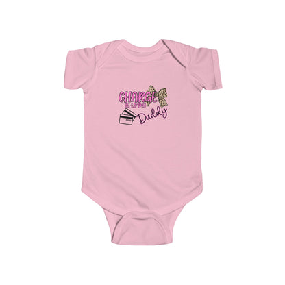 Baby Bodysuit — "Charge It to Daddy" Leopard Pink Graphic Infant One-Piece