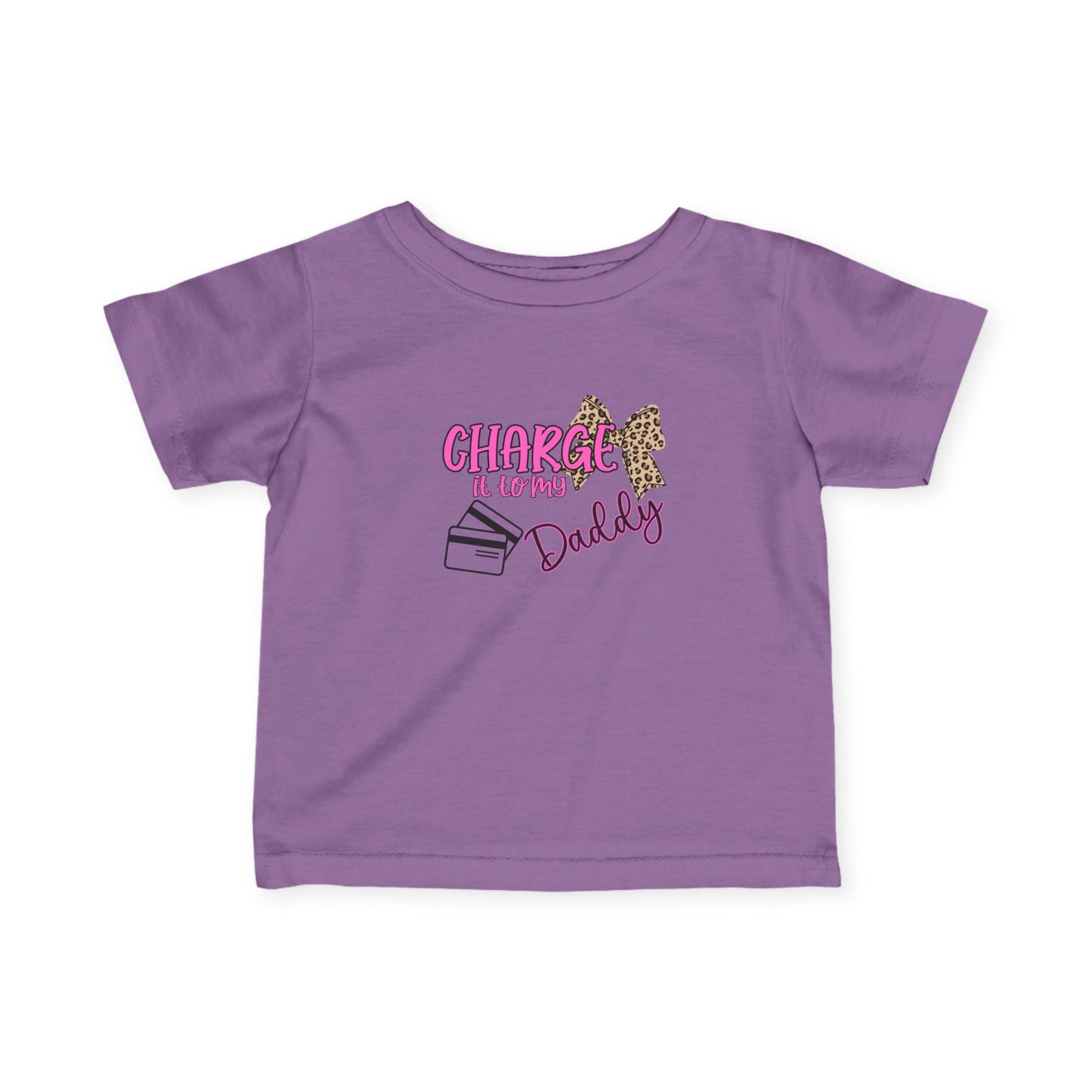 Infant Tee — "Charge It to Daddy" Pink Leopard Bow Baby Shirt