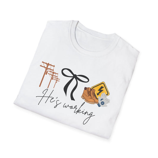 Lineman His Working  Softstyle T-Shirt, Casual Tee, Motivational Shirt, Gifts for Her, Everyday Wear, Birthday Present