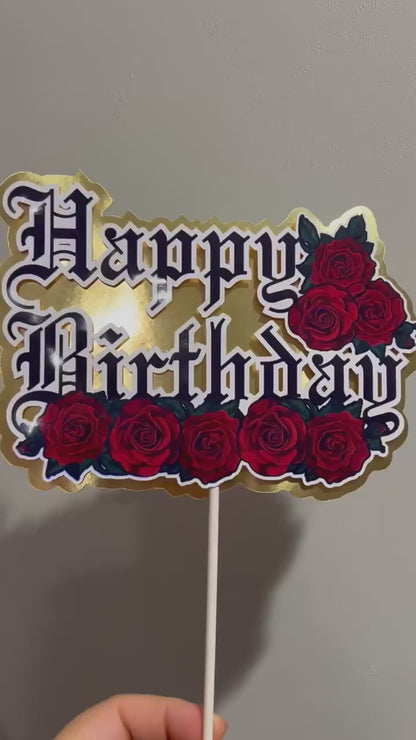 Old English Happy Birthday Cake topper